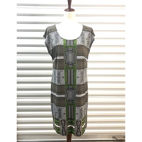Laundry Shelli Segal Geometric Print Dress, Green Black White, Stretchy Size M - Picture 1 of 4